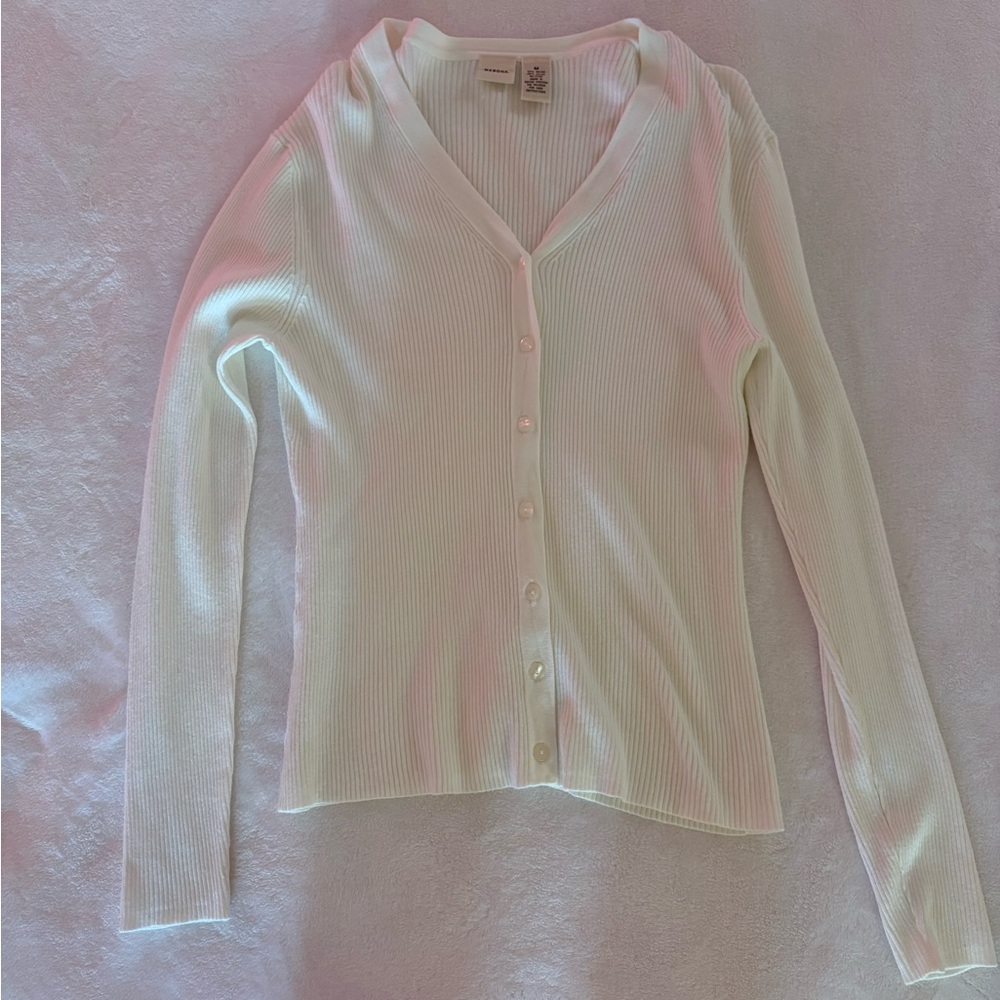 Merona Ivory Cream Ribbed Button-Up Cardigan Size Medium